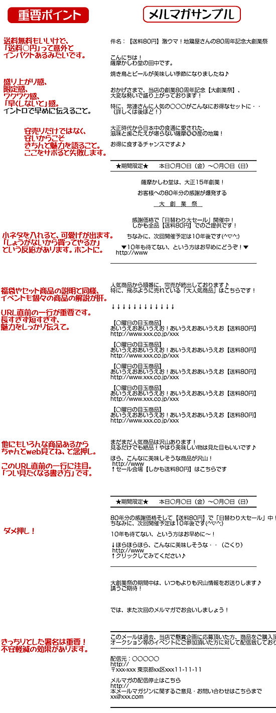 ネットショップのメルマガ文例（イベント）