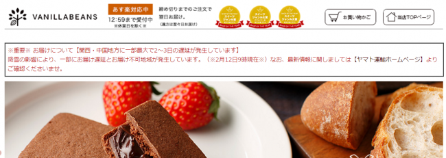 配送遅延時のサイト上の案内告知事例