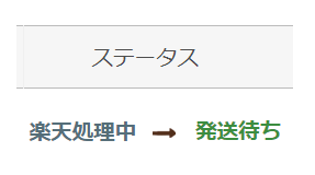 ステータスは、「楽天処理中（未決済）」と「発送待ち（決済済）」のみの表示になります。